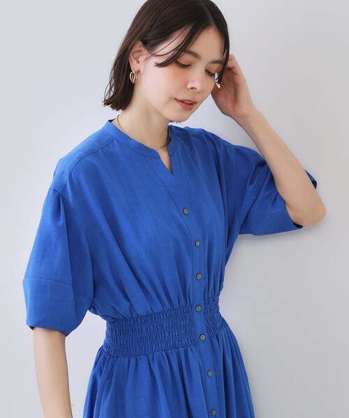 OPAQUE.CLIP（オペークドットクリップ）の「リネンライクスキッパーフィット＆フレアワンピース【洗濯機洗い可】（ワンピース・レディース・ライトベージュ/ダークブラウン/ブルー系その他/ネイビー・36/38/40/42）」の9枚目の写真