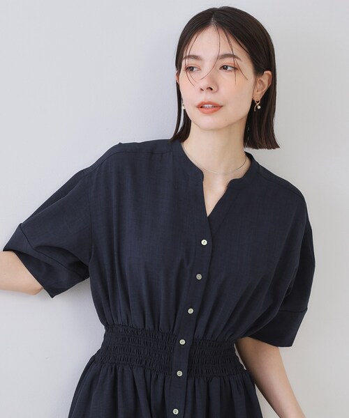 OPAQUE.CLIP（オペークドットクリップ）の「リネンライクスキッパーフィット＆フレアワンピース【洗濯機洗い可】（ワンピース・レディース・ライトベージュ/ダークブラウン/ブルー系その他/ネイビー・36/38/40/42）」の13枚目の写真