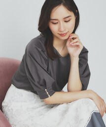 index | 《5色展開》Vネックタックパフスリーブトップス【洗濯機洗い可/UVケア/接触冷感】(Tシャツ/カットソー)