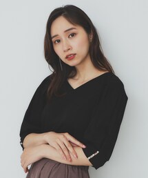 index | 《5色展開》Vネックタックパフスリーブトップス【洗濯機洗い可/UVケア/接触冷感】(Tシャツ/カットソー)