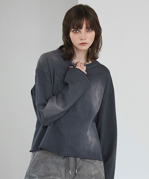 Spielio(シュピーリオ)の「【Spielio】Vintage-inspired cropped Tee/ ヴィンテージライク クロップドTシャツ(ロンT)(Tシャツ/カットソー・メンズ・ブラック/ホワイト/ダークブルー・S/M/L)」の3枚目の写真