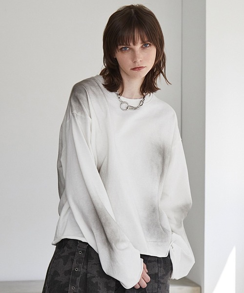 Spielio(シュピーリオ)の「【Spielio】Vintage-inspired cropped Tee/ ヴィンテージライク クロップドTシャツ(ロンT)(Tシャツ/カットソー・メンズ・ブラック/ホワイト/ダークブルー・S/M/L)」の2枚目の写真