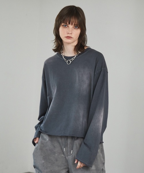 Spielio(シュピーリオ)の「【Spielio】Vintage-inspired cropped Tee/ ヴィンテージライク クロップドTシャツ(ロンT)(Tシャツ/カットソー・メンズ・ブラック/ホワイト/ダークブルー・S/M/L)」の11枚目の写真