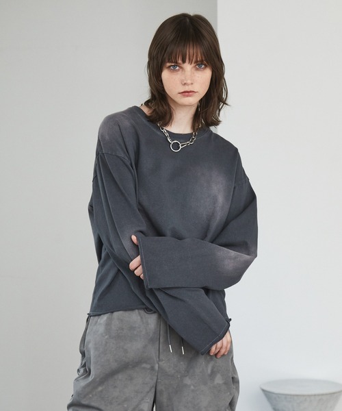 Spielio(シュピーリオ)の「【Spielio】Vintage-inspired cropped Tee/ ヴィンテージライク クロップドTシャツ(ロンT)(Tシャツ/カットソー・メンズ・ブラック/ホワイト/ダークブルー・S/M/L)」の15枚目の写真