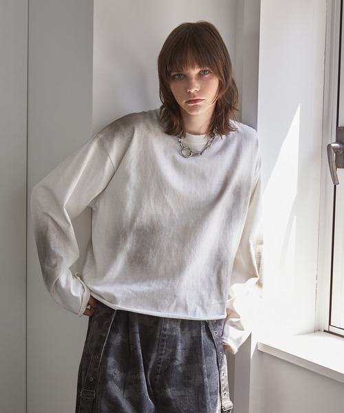 Spielio(シュピーリオ)の「【Spielio】Vintage-inspired cropped Tee/ ヴィンテージライク クロップドTシャツ(ロンT)(Tシャツ/カットソー・メンズ・ブラック/ホワイト/ダークブルー・S/M/L)」の7枚目の写真