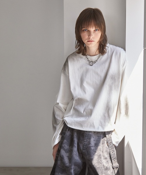 Spielio(シュピーリオ)の「【Spielio】Vintage-inspired cropped Tee/ ヴィンテージライク クロップドTシャツ(ロンT)(Tシャツ/カットソー・メンズ・ブラック/ホワイト/ダークブルー・S/M/L)」の8枚目の写真