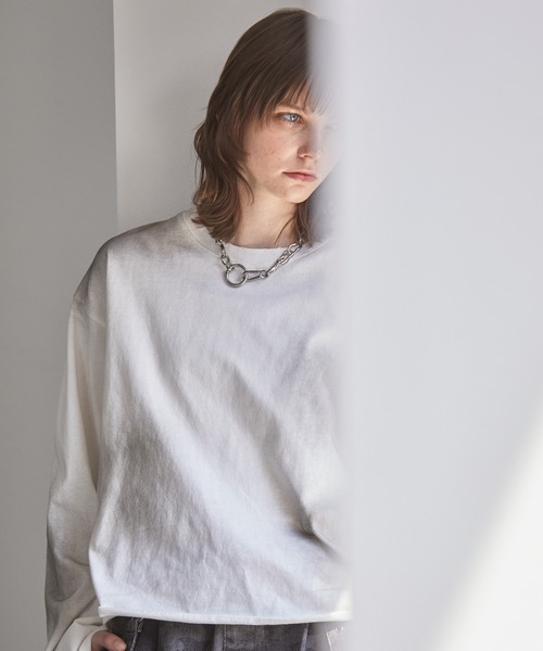 Spielio(シュピーリオ)の「【Spielio】Vintage-inspired cropped Tee/ ヴィンテージライク クロップドTシャツ(ロンT)(Tシャツ/カットソー・メンズ・ブラック/ホワイト/ダークブルー・S/M/L)」の10枚目の写真