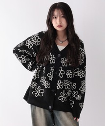 専用です！　さえら　Aihakame 黒 カーディガン 花柄刺繍　本体のみ セール】配色 コード刺繍 花柄 ニット カーディガン（カーディガン