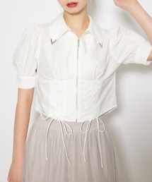コンパクトレースアップブラウス 夏服 半袖 秋服