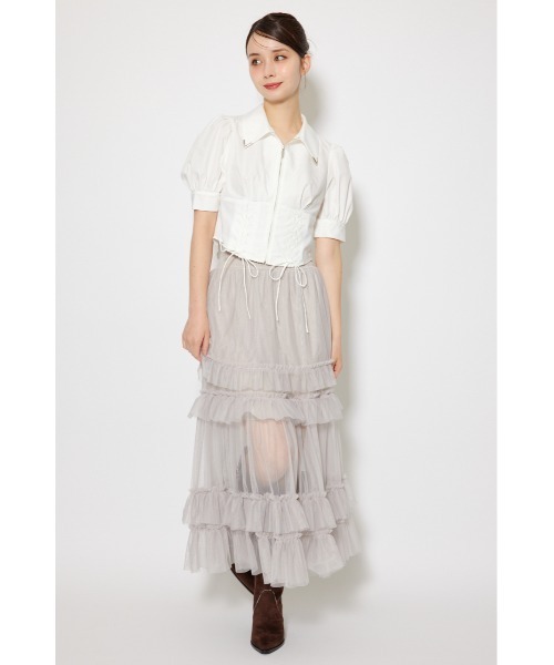 rienda(リエンダ)の「コンパクトレースアップブラウス 夏服 半袖 秋服(シャツ/ブラウス・レディース・グレー系その他/ベージュ系その他/ホワイト・MEDIUM/SMALL)」の7枚目の写真