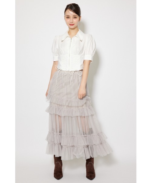 rienda(リエンダ)の「コンパクトレースアップブラウス 夏服 半袖 秋服(シャツ/ブラウス・レディース・グレー系その他/ベージュ系その他/ホワイト・MEDIUM/SMALL)」の8枚目の写真