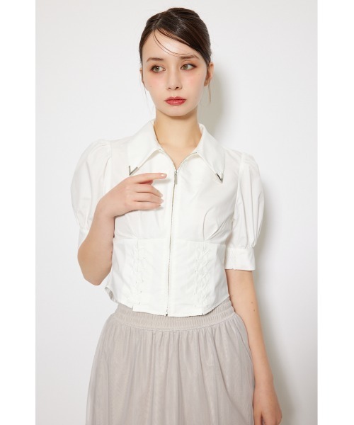 rienda(リエンダ)の「コンパクトレースアップブラウス 夏服 半袖 秋服(シャツ/ブラウス・レディース・グレー系その他/ベージュ系その他/ホワイト・MEDIUM/SMALL)」の9枚目の写真