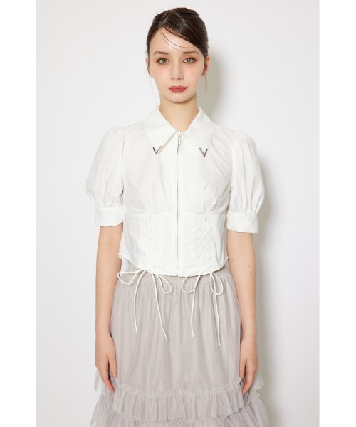 rienda(リエンダ)の「コンパクトレースアップブラウス 夏服 半袖 秋服(シャツ/ブラウス・レディース・グレー系その他/ベージュ系その他/ホワイト・MEDIUM/SMALL)」の10枚目の写真