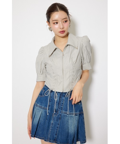 rienda(リエンダ)の「コンパクトレースアップブラウス 夏服 半袖 秋服(シャツ/ブラウス・レディース・グレー系その他/ベージュ系その他/ホワイト・MEDIUM/SMALL)」の11枚目の写真
