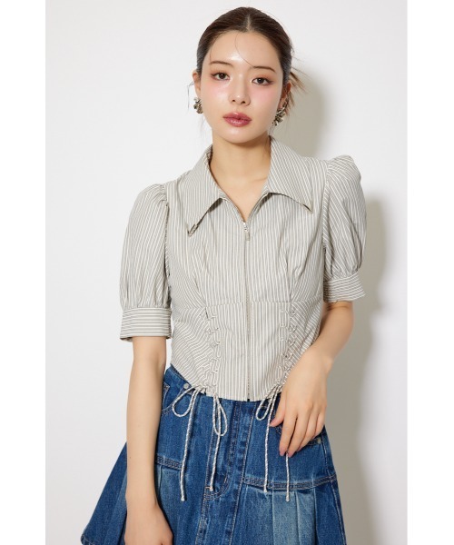 rienda(リエンダ)の「コンパクトレースアップブラウス 夏服 半袖 秋服(シャツ/ブラウス・レディース・グレー系その他/ベージュ系その他/ホワイト・MEDIUM/SMALL)」の13枚目の写真