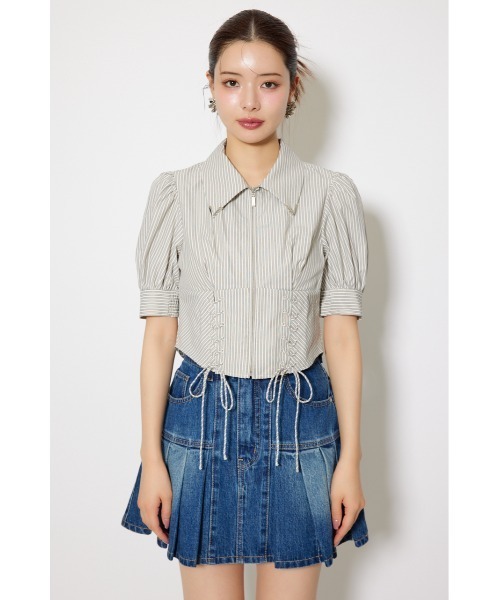 rienda(リエンダ)の「コンパクトレースアップブラウス 夏服 半袖 秋服(シャツ/ブラウス・レディース・グレー系その他/ベージュ系その他/ホワイト・MEDIUM/SMALL)」の16枚目の写真