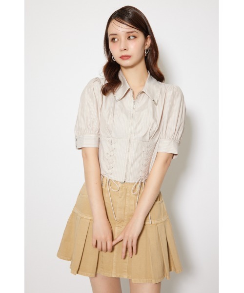 rienda(リエンダ)の「コンパクトレースアップブラウス 夏服 半袖 秋服(シャツ/ブラウス・レディース・グレー系その他/ベージュ系その他/ホワイト・MEDIUM/SMALL)」の18枚目の写真