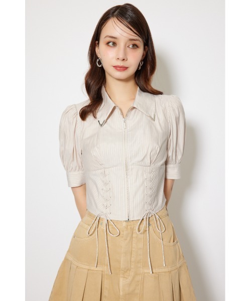 rienda(リエンダ)の「コンパクトレースアップブラウス 夏服 半袖 秋服(シャツ/ブラウス・レディース・グレー系その他/ベージュ系その他/ホワイト・MEDIUM/SMALL)」の19枚目の写真
