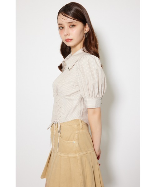 rienda(リエンダ)の「コンパクトレースアップブラウス 夏服 半袖 秋服(シャツ/ブラウス・レディース・グレー系その他/ベージュ系その他/ホワイト・MEDIUM/SMALL)」の20枚目の写真