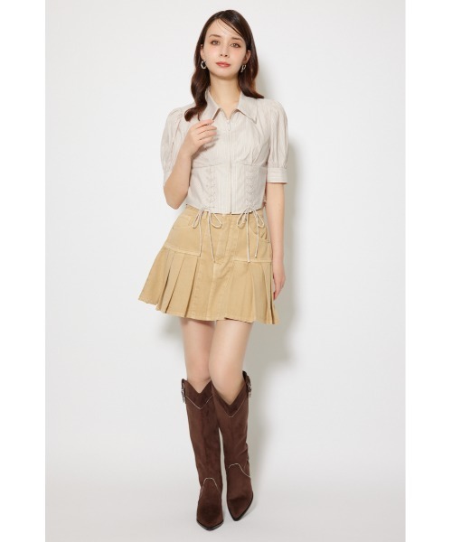 rienda(リエンダ)の「コンパクトレースアップブラウス 夏服 半袖 秋服(シャツ/ブラウス・レディース・グレー系その他/ベージュ系その他/ホワイト・MEDIUM/SMALL)」の21枚目の写真