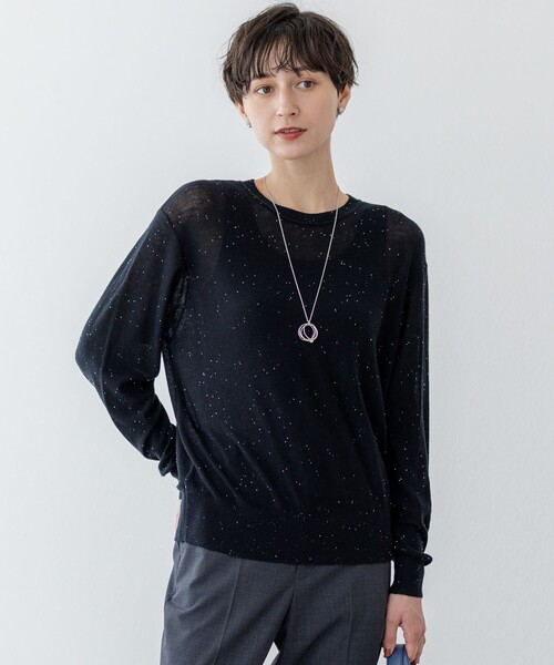 23区 S(ニジュウサンクチイサイサイズ)の「【洗える】シアースパンコール ニット(ニット/セーター・レディース・ベージュ系/ブラック系・32)」の1枚目の写真