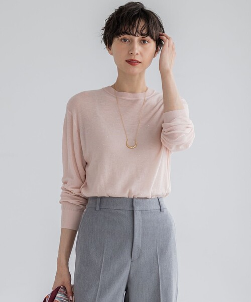23区 S(ニジュウサンクチイサイサイズ)の「【洗える】シアースパンコール ニット(ニット/セーター・レディース・ベージュ系/ブラック系・32)」の2枚目の写真