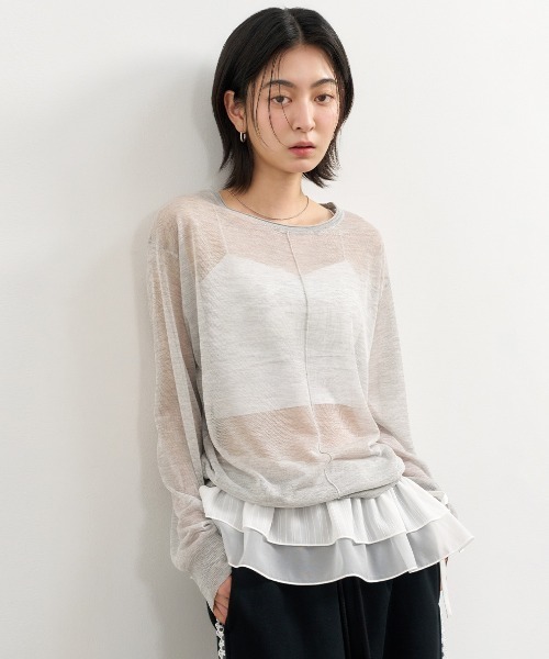 GENERAL IDEA(ジェネラルアイデア)の「GENERAL IDEA/ジェネラルアイディア sheer loose fit pullover プルオーバー(Tシャツ/カットソー・レディース・ホワイト/グレー/ブルー/ブラック・S/M/L)」の3枚目の写真