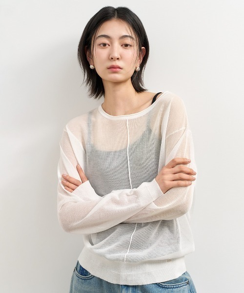 GENERAL IDEA(ジェネラルアイデア)の「GENERAL IDEA/ジェネラルアイディア sheer loose fit pullover プルオーバー(Tシャツ/カットソー・レディース・ホワイト/グレー/ブルー/ブラック・S/M/L)」の1枚目の写真
