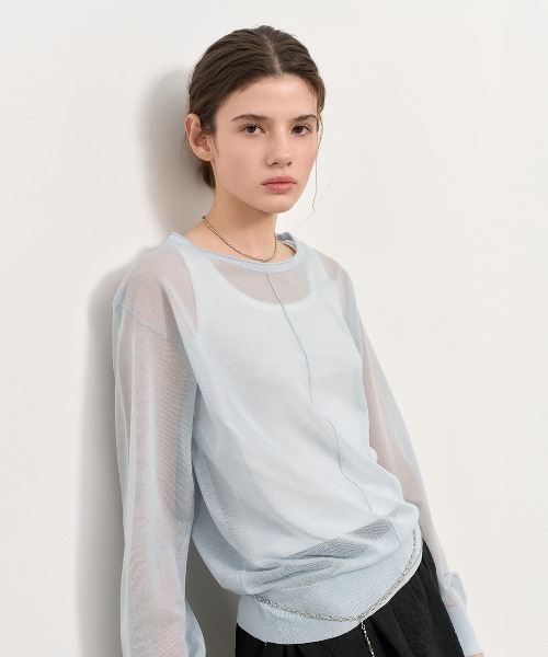 GENERAL IDEA(ジェネラルアイデア)の「GENERAL IDEA/ジェネラルアイディア sheer loose fit pullover プルオーバー(Tシャツ/カットソー・レディース・ホワイト/グレー/ブルー/ブラック・S/M/L)」の4枚目の写真