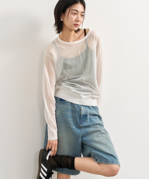 GENERAL IDEA(ジェネラルアイデア)の「GENERAL IDEA/ジェネラルアイディア sheer loose fit pullover プルオーバー(Tシャツ/カットソー・レディース・ホワイト/グレー/ブルー/ブラック・S/M/L)」の6枚目の写真