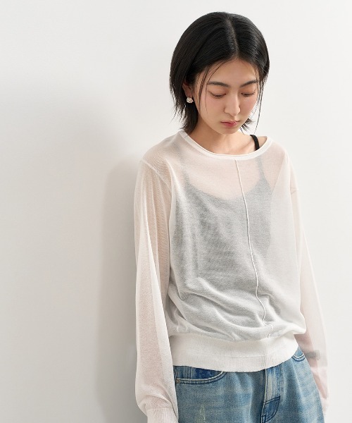 GENERAL IDEA(ジェネラルアイデア)の「GENERAL IDEA/ジェネラルアイディア sheer loose fit pullover プルオーバー(Tシャツ/カットソー・レディース・ホワイト/グレー/ブルー/ブラック・S/M/L)」の5枚目の写真