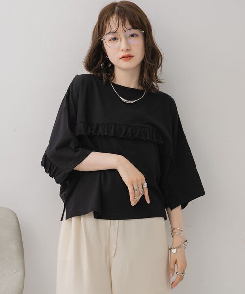 RETRO GIRL(レトロガール)の「2wayフリルラインTEE(Tシャツ/カットソー・レディース・ナチュラル/ブラック/ライトグレー・FREE)」の8枚目の写真