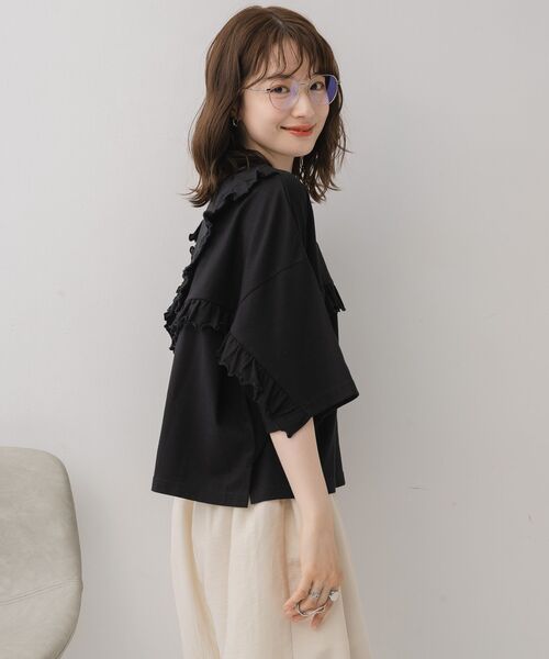 RETRO GIRL(レトロガール)の「2wayフリルラインTEE(Tシャツ/カットソー・レディース・ナチュラル/ブラック/ライトグレー・FREE)」の9枚目の写真