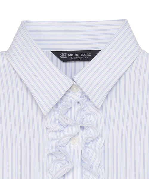 TOKYO SHIRTS（トウキョウシャツ）の「【吸水速乾】【COFREX】前立ミニフリルブラウス 長袖 レディースデザインシャツ（シャツ/ブラウス・レディース・ブルー・S/M/L/LL/XL）」の3枚目の写真