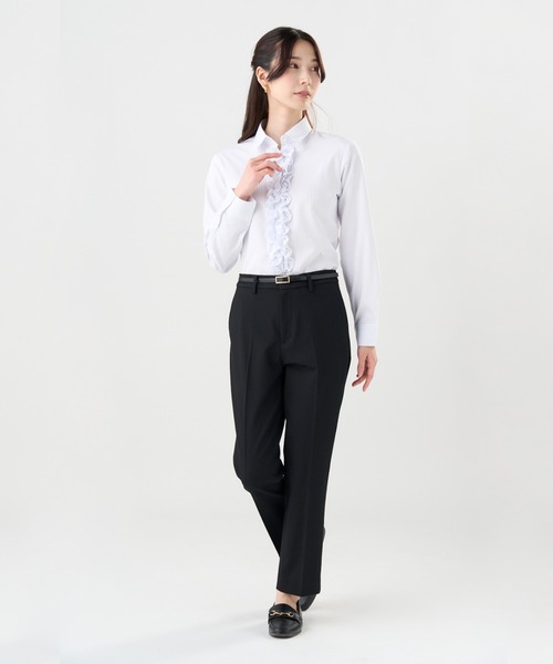 TOKYO SHIRTS（トウキョウシャツ）の「【吸水速乾】【COFREX】前立ミニフリルブラウス 長袖 レディースデザインシャツ（シャツ/ブラウス・レディース・ブルー・S/M/L/LL/XL）」の7枚目の写真