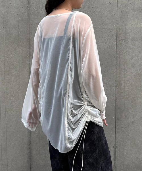 &g'aime（アンジェム）の「【&g'aime】シアーギャザーチュニック　Sheer Gathered Tunic（シャツ/ブラウス・レディース・ブラック/アイボリー/チャコールグレー・FREE）」の7枚目の写真