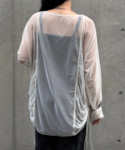 &g'aime（アンジェム）の「【&g'aime】シアーギャザーチュニック　Sheer Gathered Tunic（シャツ/ブラウス・レディース・ブラック/アイボリー/チャコールグレー・FREE）」の9枚目の写真