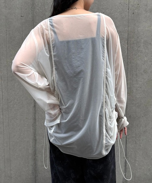 &g'aime（アンジェム）の「【&g'aime】シアーギャザーチュニック　Sheer Gathered Tunic（シャツ/ブラウス・レディース・ブラック/アイボリー/チャコールグレー・FREE）」の10枚目の写真