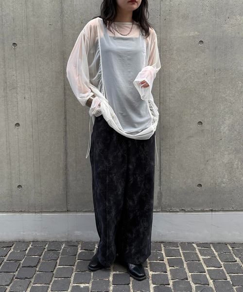 &g'aime（アンジェム）の「【&g'aime】シアーギャザーチュニック　Sheer Gathered Tunic（シャツ/ブラウス・レディース・ブラック/アイボリー/チャコールグレー・FREE）」の12枚目の写真