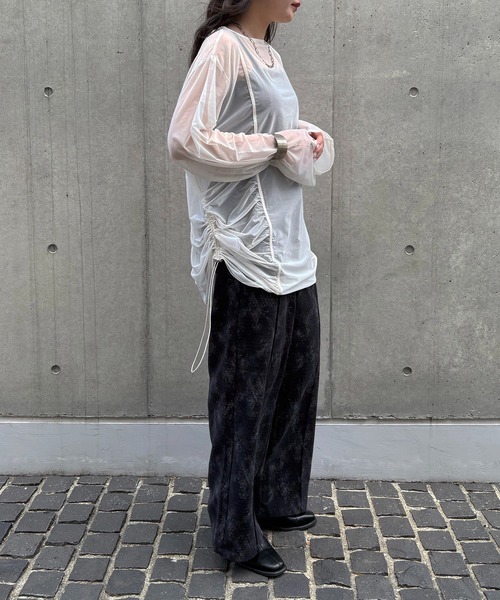 &g'aime（アンジェム）の「【&g'aime】シアーギャザーチュニック　Sheer Gathered Tunic（シャツ/ブラウス・レディース・ブラック/アイボリー/チャコールグレー・FREE）」の13枚目の写真