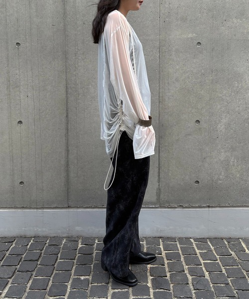 &g'aime（アンジェム）の「【&g'aime】シアーギャザーチュニック　Sheer Gathered Tunic（シャツ/ブラウス・レディース・ブラック/アイボリー/チャコールグレー・FREE）」の14枚目の写真