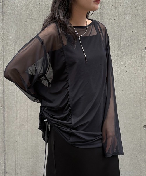 &g'aime（アンジェム）の「【&g'aime】シアーギャザーチュニック　Sheer Gathered Tunic（シャツ/ブラウス・レディース・ブラック/アイボリー/チャコールグレー・FREE）」の16枚目の写真