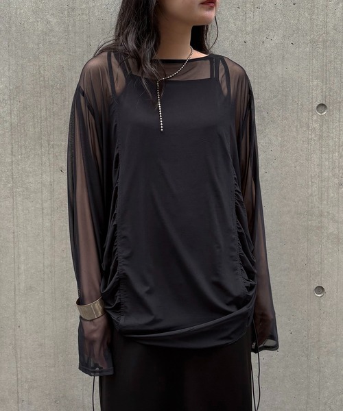 &g'aime（アンジェム）の「【&g'aime】シアーギャザーチュニック　Sheer Gathered Tunic（シャツ/ブラウス・レディース・ブラック/アイボリー/チャコールグレー・FREE）」の19枚目の写真