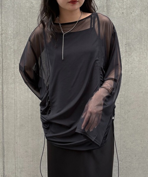 &g'aime（アンジェム）の「【&g'aime】シアーギャザーチュニック　Sheer Gathered Tunic（シャツ/ブラウス・レディース・ブラック/アイボリー/チャコールグレー・FREE）」の17枚目の写真