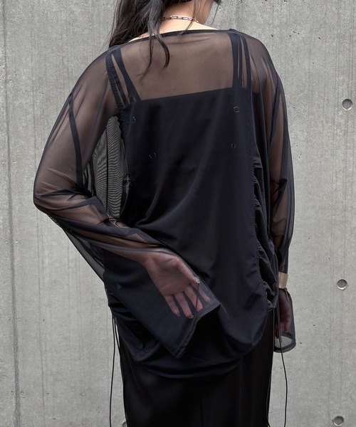 &g'aime（アンジェム）の「【&g'aime】シアーギャザーチュニック　Sheer Gathered Tunic（シャツ/ブラウス・レディース・ブラック/アイボリー/チャコールグレー・FREE）」の22枚目の写真