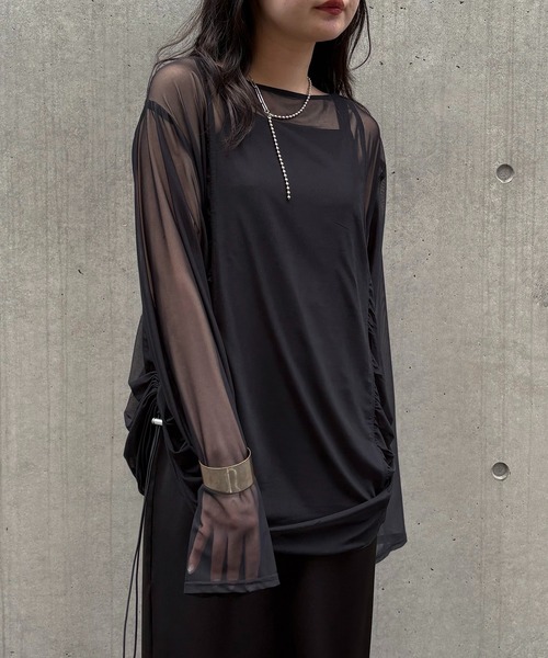 &g'aime（アンジェム）の「【&g'aime】シアーギャザーチュニック　Sheer Gathered Tunic（シャツ/ブラウス・レディース・ブラック/アイボリー/チャコールグレー・FREE）」の18枚目の写真