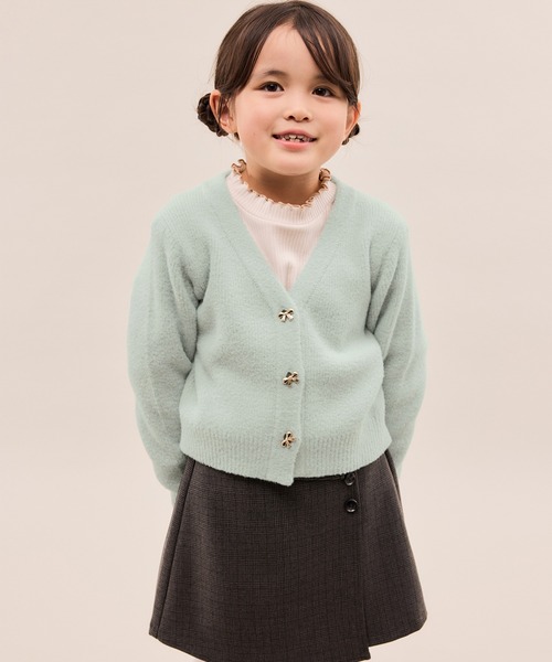 ROPE' PICNIC(ロペピクニック)の「【KIDS/キッズ】スフレニットシリーズ リボンボタンカーディガン/イージーケア・リンクコーデ(カーディガン/ボレロ・キッズ・グリーン系その他/キナリ/ピンク系その他2・S/M/L)」の1枚目の写真