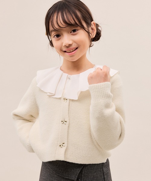 ROPE' PICNIC(ロペピクニック)の「【KIDS/キッズ】スフレニットシリーズ リボンボタンカーディガン/イージーケア・リンクコーデ(カーディガン/ボレロ・キッズ・グリーン系その他/キナリ/ピンク系その他2・S/M/L)」の2枚目の写真