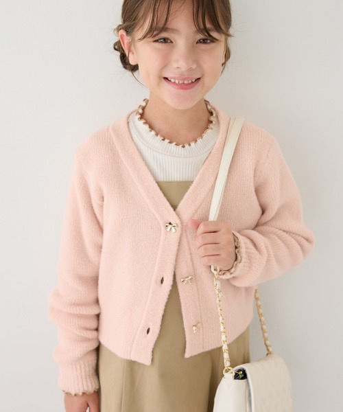 ROPE' PICNIC(ロペピクニック)の「【KIDS/キッズ】スフレニットシリーズ リボンボタンカーディガン/イージーケア・リンクコーデ(カーディガン/ボレロ・キッズ・グリーン系その他/キナリ/ピンク系その他2・S/M/L)」の3枚目の写真