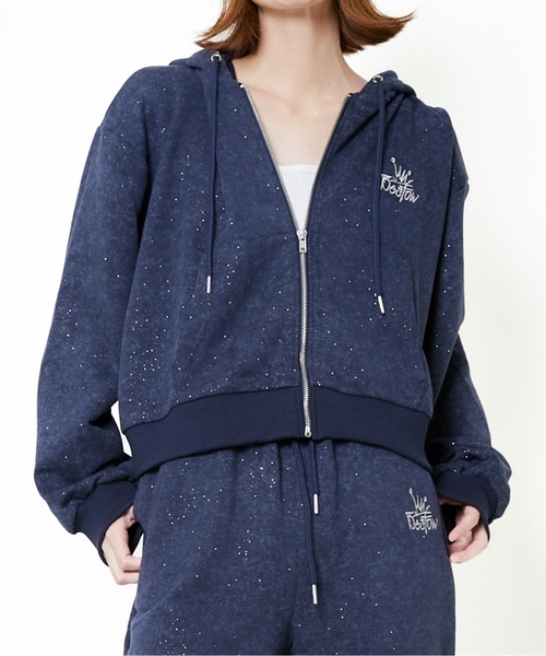 セール】《ラメ入り×ロゴ刺繍》レディース ジップアップパーカー 長袖